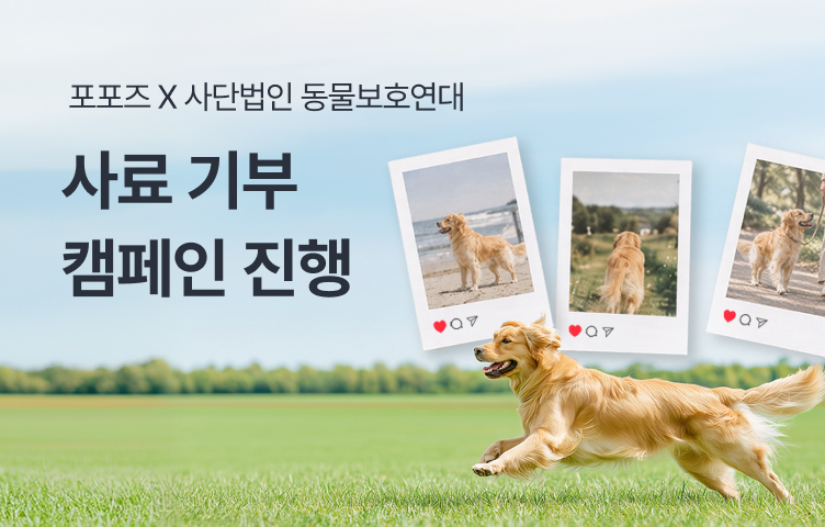 포포즈와 사단법인 동물보호연대가 함께하는 사료 기부 캠페인